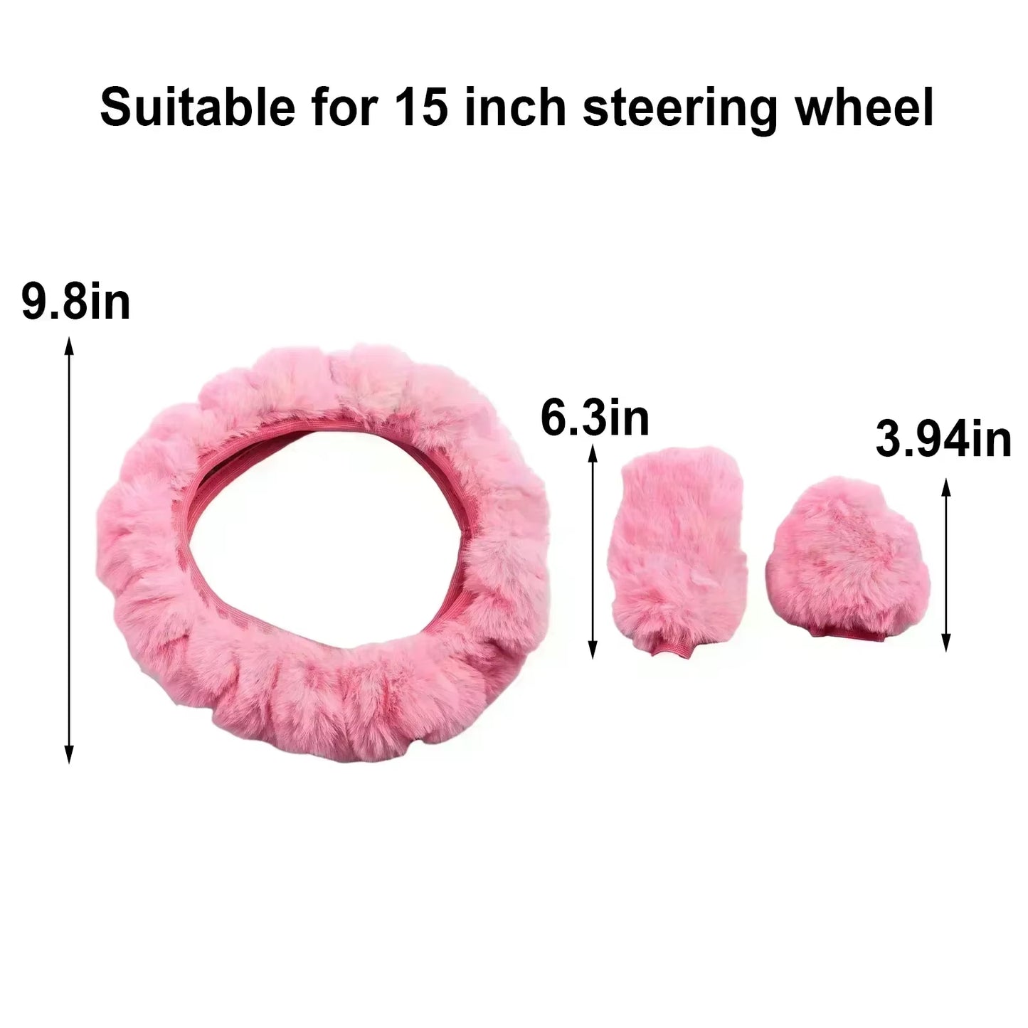 3-Piece Cozy Faux Wool Steering Wheel Cover Set - Soft & Fluffy Plush Auto Accessories for Ultimate Comfort