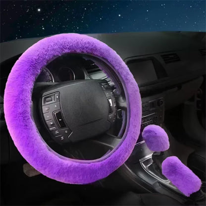 3-Piece Cozy Faux Wool Steering Wheel Cover Set - Soft & Fluffy Plush Auto Accessories for Ultimate Comfort