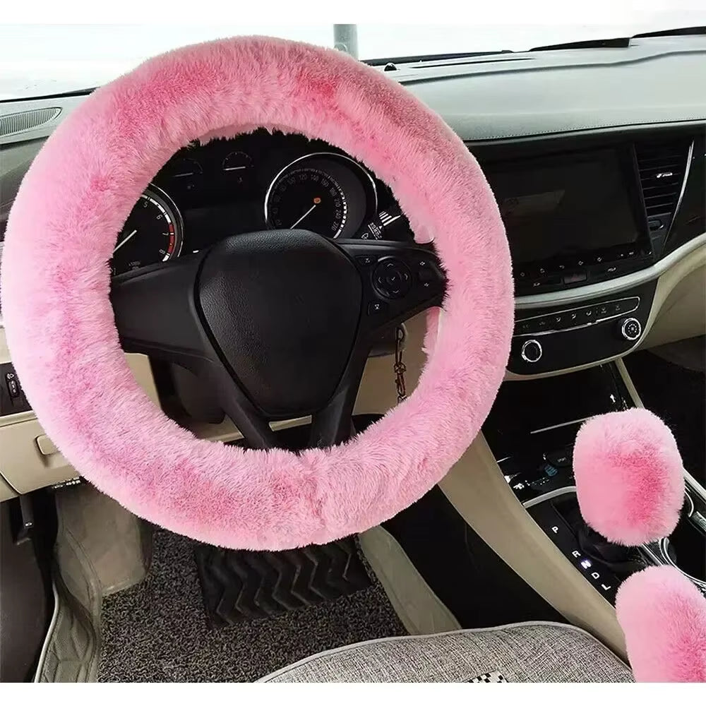 3-Piece Cozy Faux Wool Steering Wheel Cover Set - Soft & Fluffy Plush Auto Accessories for Ultimate Comfort