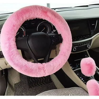 3-Piece Cozy Faux Wool Steering Wheel Cover Set - Soft & Fluffy Plush Auto Accessories for Ultimate Comfort