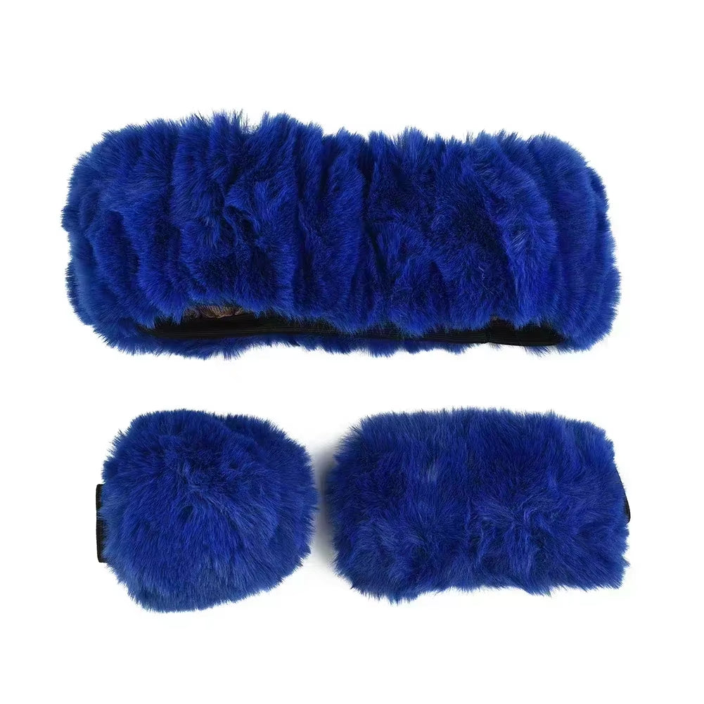 3-Piece Cozy Faux Wool Steering Wheel Cover Set - Soft & Fluffy Plush Auto Accessories for Ultimate Comfort
