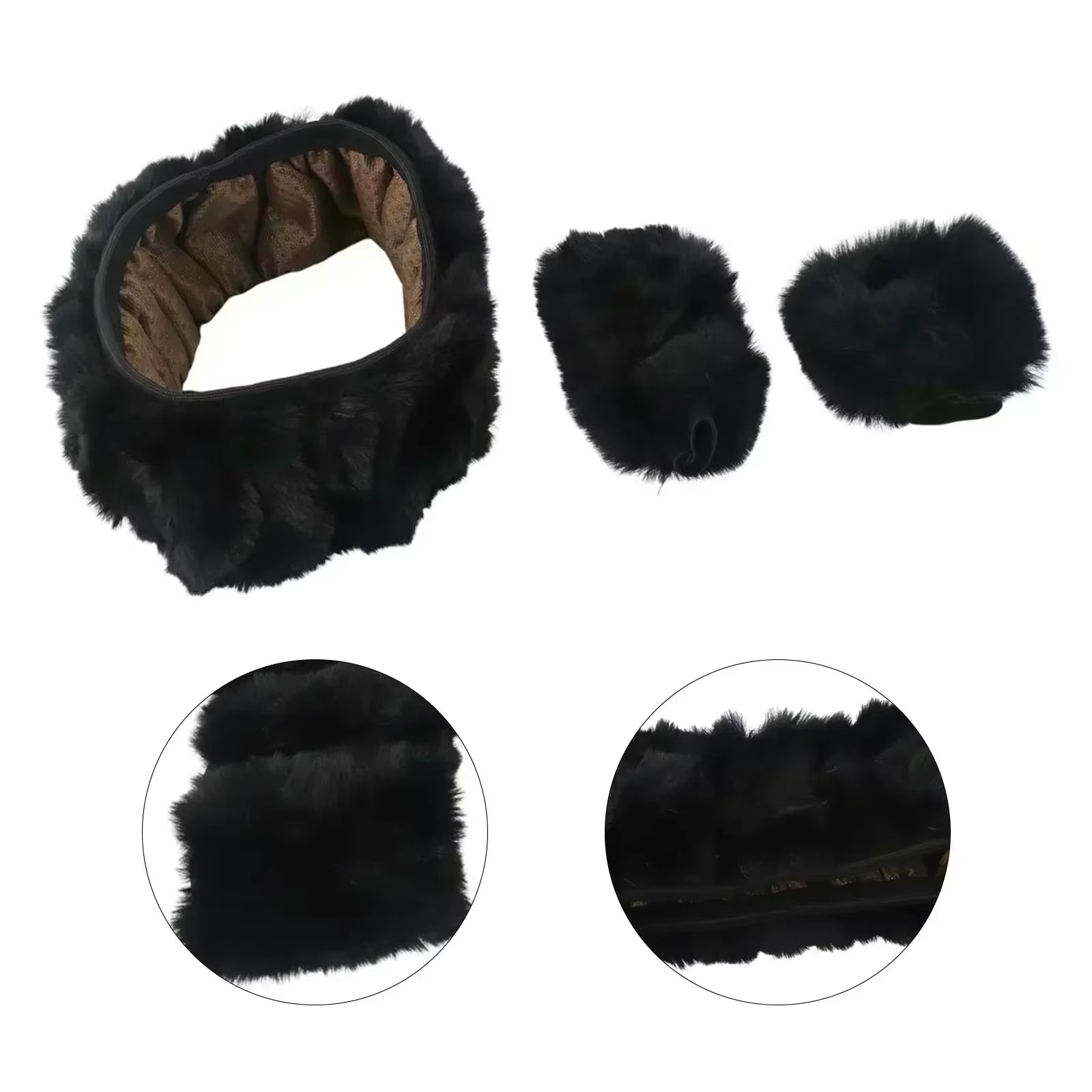 3-Piece Cozy Faux Wool Steering Wheel Cover Set - Soft & Fluffy Plush Auto Accessories for Ultimate Comfort