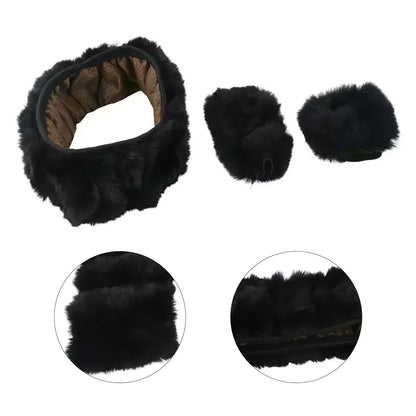 3-Piece Cozy Faux Wool Steering Wheel Cover Set - Soft & Fluffy Plush Auto Accessories for Ultimate Comfort