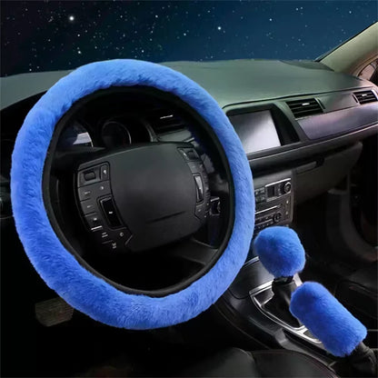 3-Piece Cozy Faux Wool Steering Wheel Cover Set - Soft & Fluffy Plush Auto Accessories for Ultimate Comfort