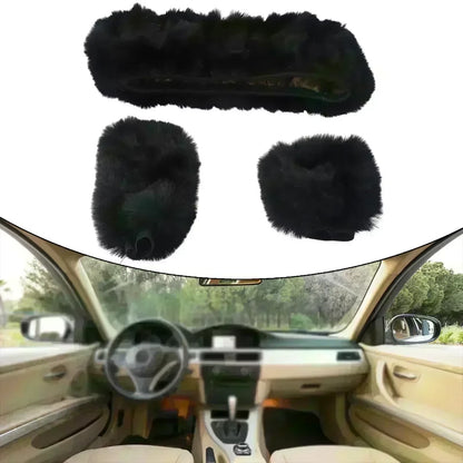 3-Piece Cozy Faux Wool Steering Wheel Cover Set - Soft & Fluffy Plush Auto Accessories for Ultimate Comfort